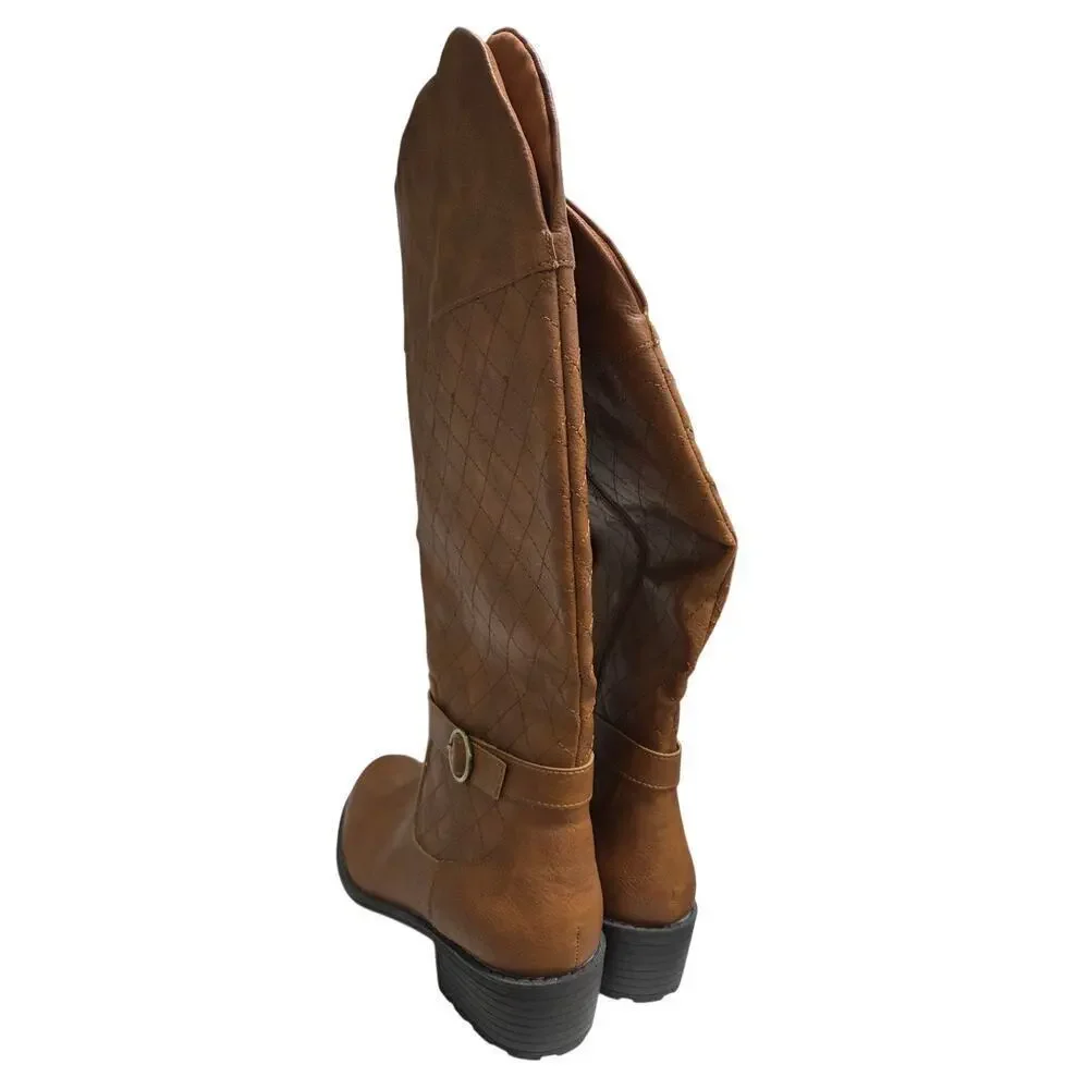 St. John’s Bay Brown Leather Knee-High Boots Quilted Lined Zip NWOT 9.5